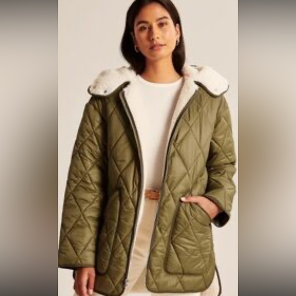 Abercrombie & Fitch Cream Sherpa Lined Jacket